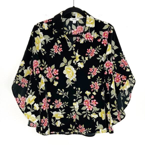 Kensie Button Down Floral Boho Design Blouse Top Medium - Picture 1 of 8
